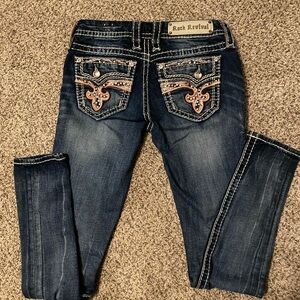 Rock Revival Women’s Dark Blue Skinny Jeans with Embellished Back Pockets 26